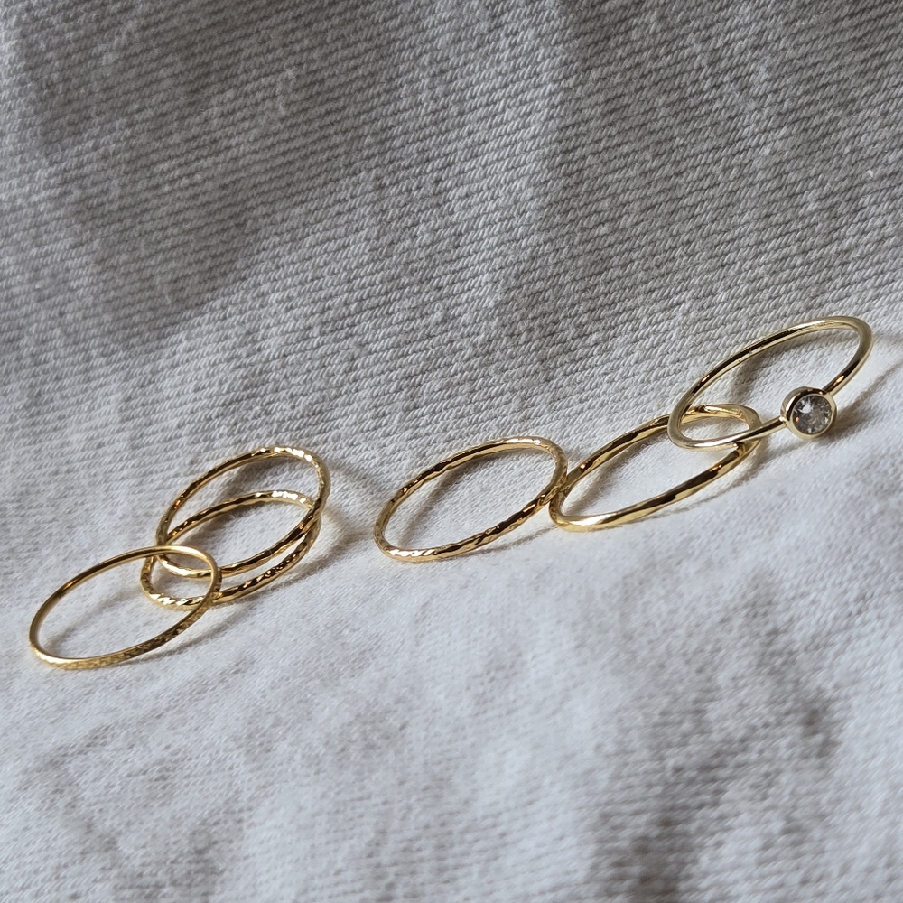 Gold Dainty Band Stacking Ring SET Minimalist Thin Size 6 & 7 Boho Sparkly